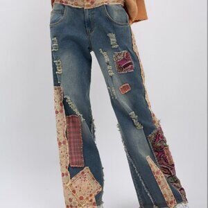 Blue Velvet Patchwork Jeans